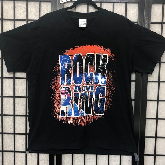 99 Vintage MTV Rock Am Ring Tee T shirt Black XL 2 sided V neck Single Stitch PP